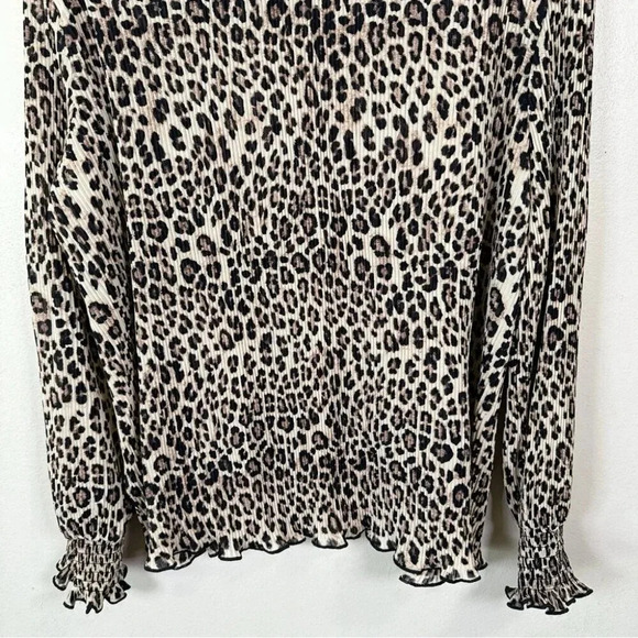 Anthropologie Feather Bone  Womens Size Large Leopard Print Pleated Blouse - Picture 14 of 15